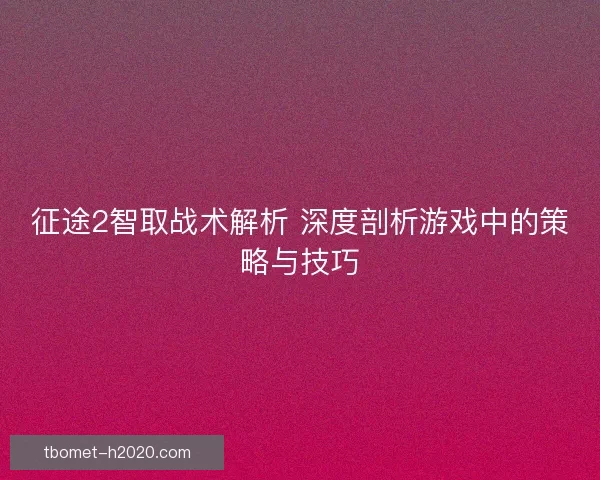 征途2智取战术解析 深度剖析游戏中的策略与技巧